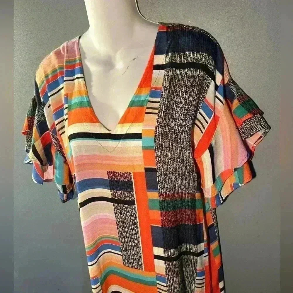 Uncle Frank Multicolor Geometric Short Casual Dress, M - Picture 7 of 8
